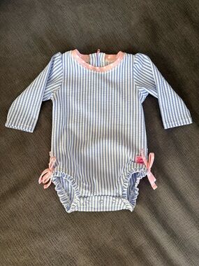 Ruffle Butts Blue and Pink Striped One-Piece Swim